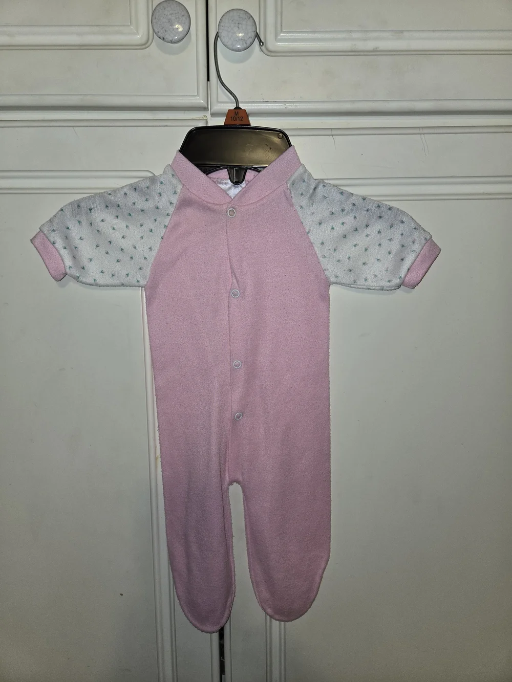 Pink Baby One-Piece Footed Sleeper with Patterned Sleeves
